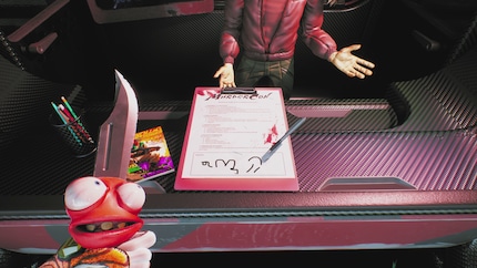 To participate in MurderCon, I have to fill out a form. Naturally, I sign with a penis. The developers who watch me play find this funny, too.