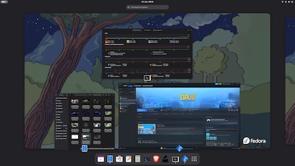 Fedora avec Gnome en mode sombre.