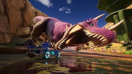 Grâce à des items, des anneaux et des surprises sauvages comme un T-Rex qui attaque, les circuits sont vraiment très animés.