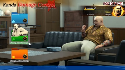 In the mini-game «Kanda Damage Control», you have to save the reputation of your yakuza buddy Kanda by helping people in Kamurocho.