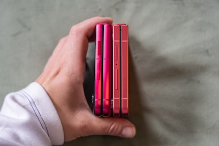 Almost the same size: Motorola on the left and Samsung on the right.