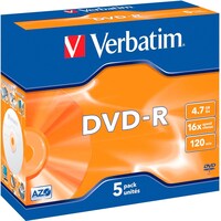 Verbatim DVD-R, 4.7GB, 16x, pack of 5 (5 x)