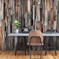 Artgeist Artgeist Adhesive photo wallpaper - Wooden Curtain (Grey and Brown) 392x280