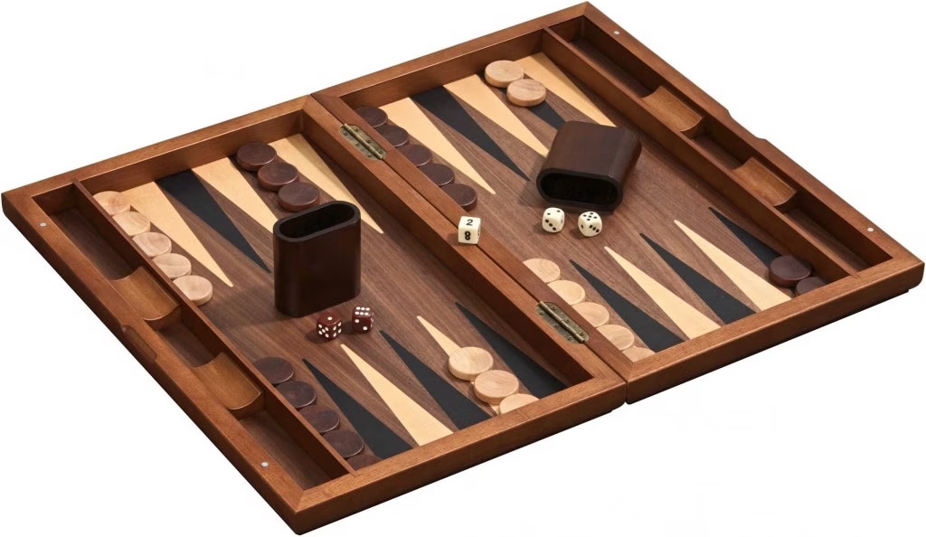 Elégance Classique Backgammon XXL Tavla - Jeu De Société De Qualité Supérieure - Plateau De Jeu Poli à La Main Avec Brillant Et Fermeture Magnétique - 50 X 50 Cm - Avec